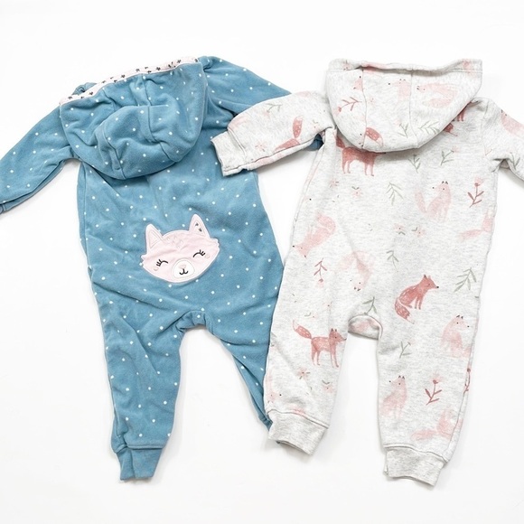 Carter's fox print fleece zip up jumpsuits with hoods - Picture 3 of 5